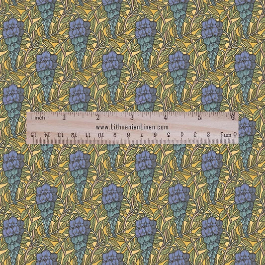 100% linen Art Nouveau Print fabric for Curtain Upholstery Cushion - Floral fabric Glycinel - for dress making sewing 2458
