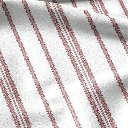 100% LINEN Fabric french red white stripe print - vintage modern  3360
