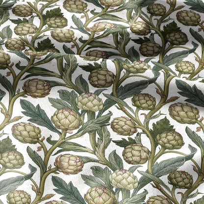 100% linen fabric Green Artichoke print - Vintage vegetable botanical  - modern vintage greenery 3361