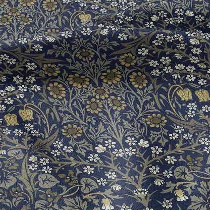William Morris Blackthorn 100% LINEN Fabric - British linen floral upholstery home textile Victorian fabrics navy blue 3168