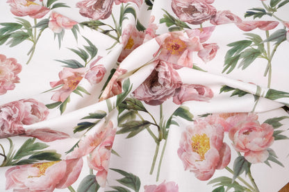100% linen fabric 400gsm 12oz  - UPHOLSTERY - floral peony print -  Heavy weight, dense.  For crafts, upholstery, decoration