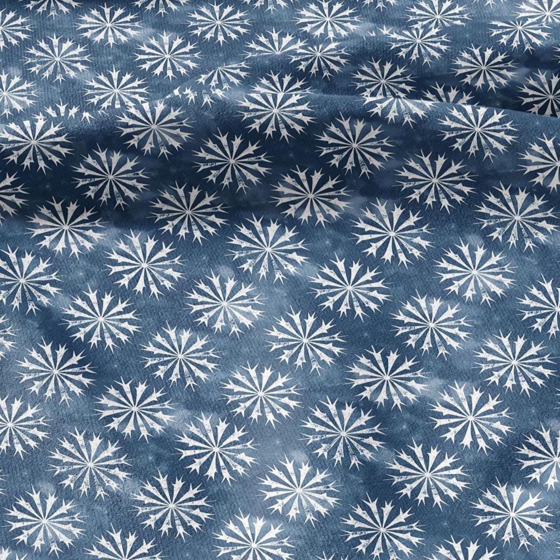 100% LINEN Fabric oriental print - blue star floral block print - 2389 - upholstery home decor clothing  sewing 2389