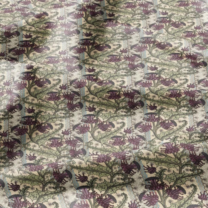 100% linen Thistle prints fabric for Curtain Upholstery Cushion - wildflower Art deco flower print fabric for dress making sewing