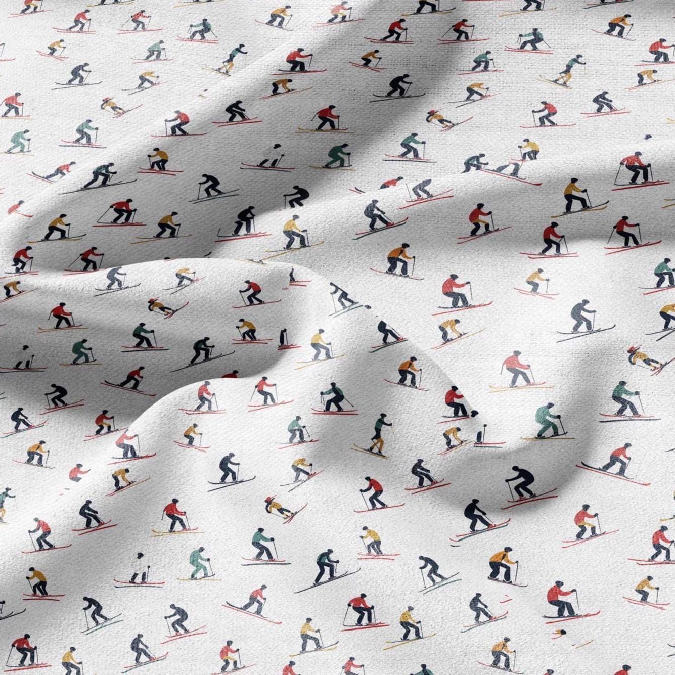 100% linen Skiers Print fabric for Curtain Upholstery Cushion - retro - for dress making sewing 2213