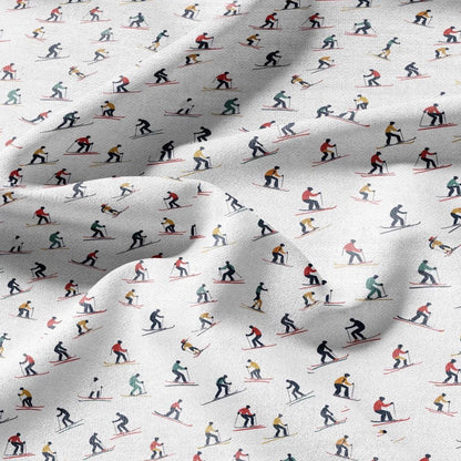 100% linen Skiers Print fabric for Curtain Upholstery Cushion - retro - for dress making sewing 2213