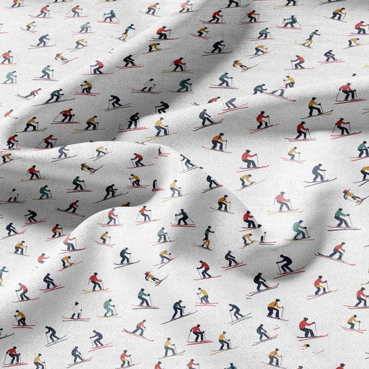 100% linen Skiers Print fabric for Curtain Upholstery Cushion - retro - for dress making sewing 2213