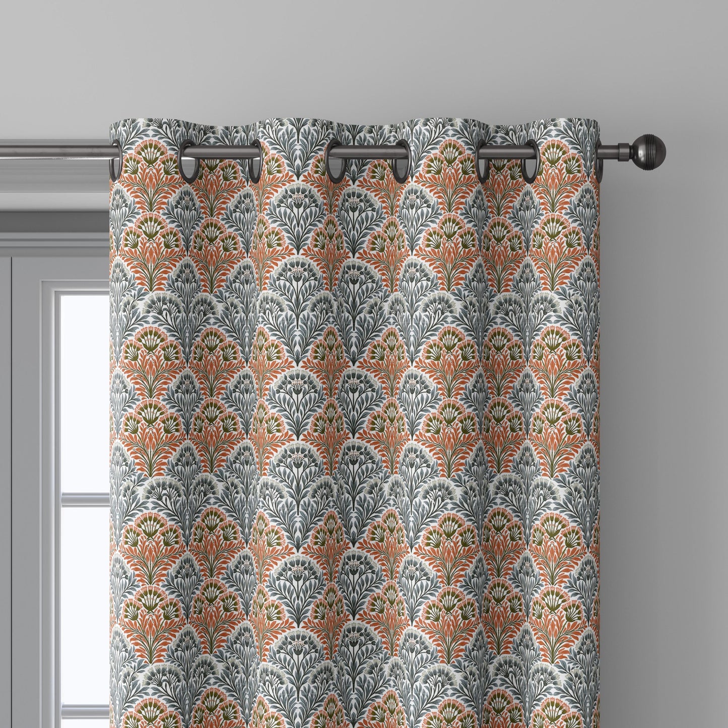 100% linen fabric floral botanical fan print - Vintage modern floral botanical pattern 3411