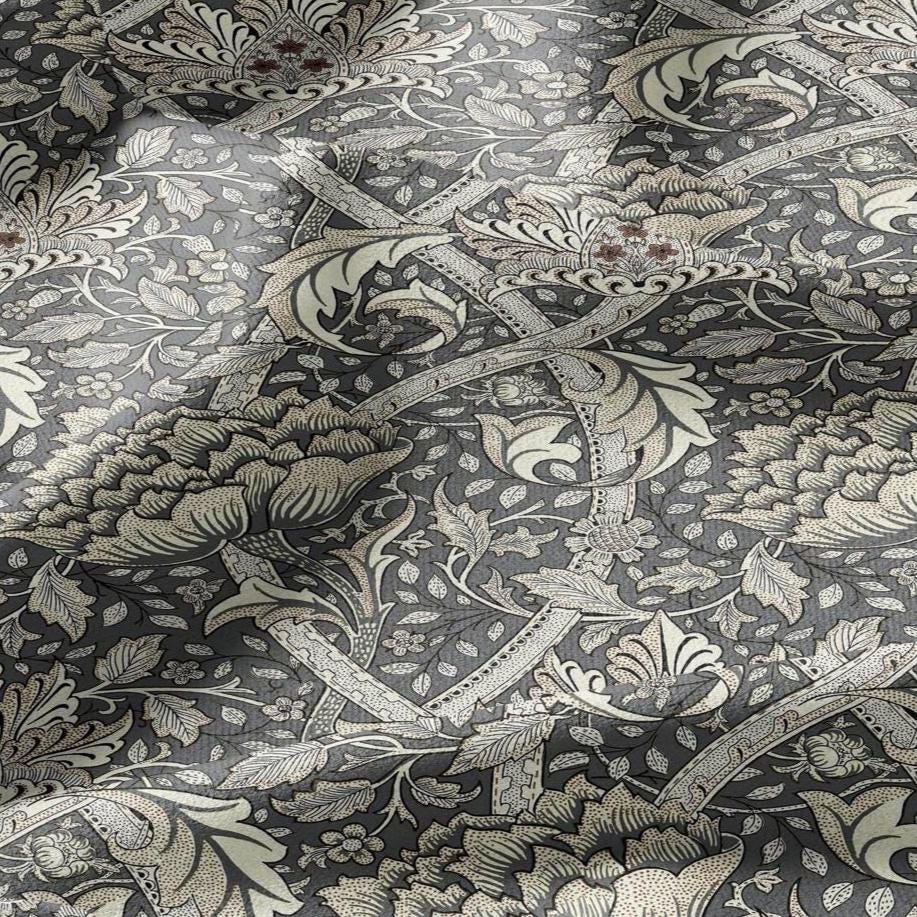 100% LINEN Fabric William Morris windrush gray print - British linen floral upholstery home textile Victorian fabrics 2737