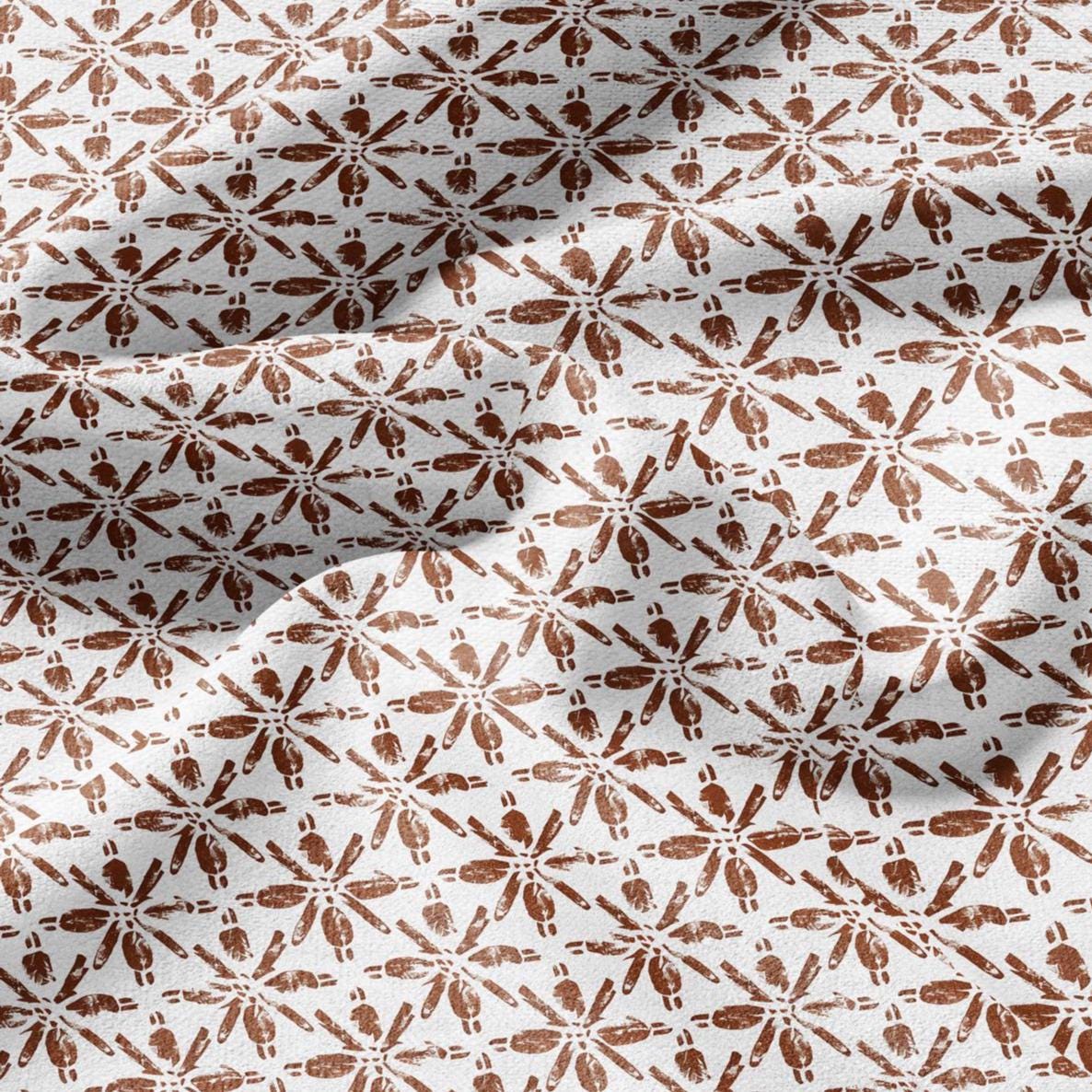 100% LINEN Fabric floral print - Grandmillennial brick red - Modern vintage flower block print upholstery curtains dress making 2928