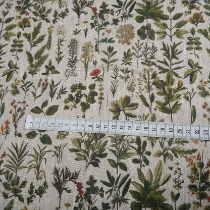 100% LINEN Fabric French Herbs pattern on oatmeal linen fabric, Provence French country floral heavy linen fabric for upholstery home decor