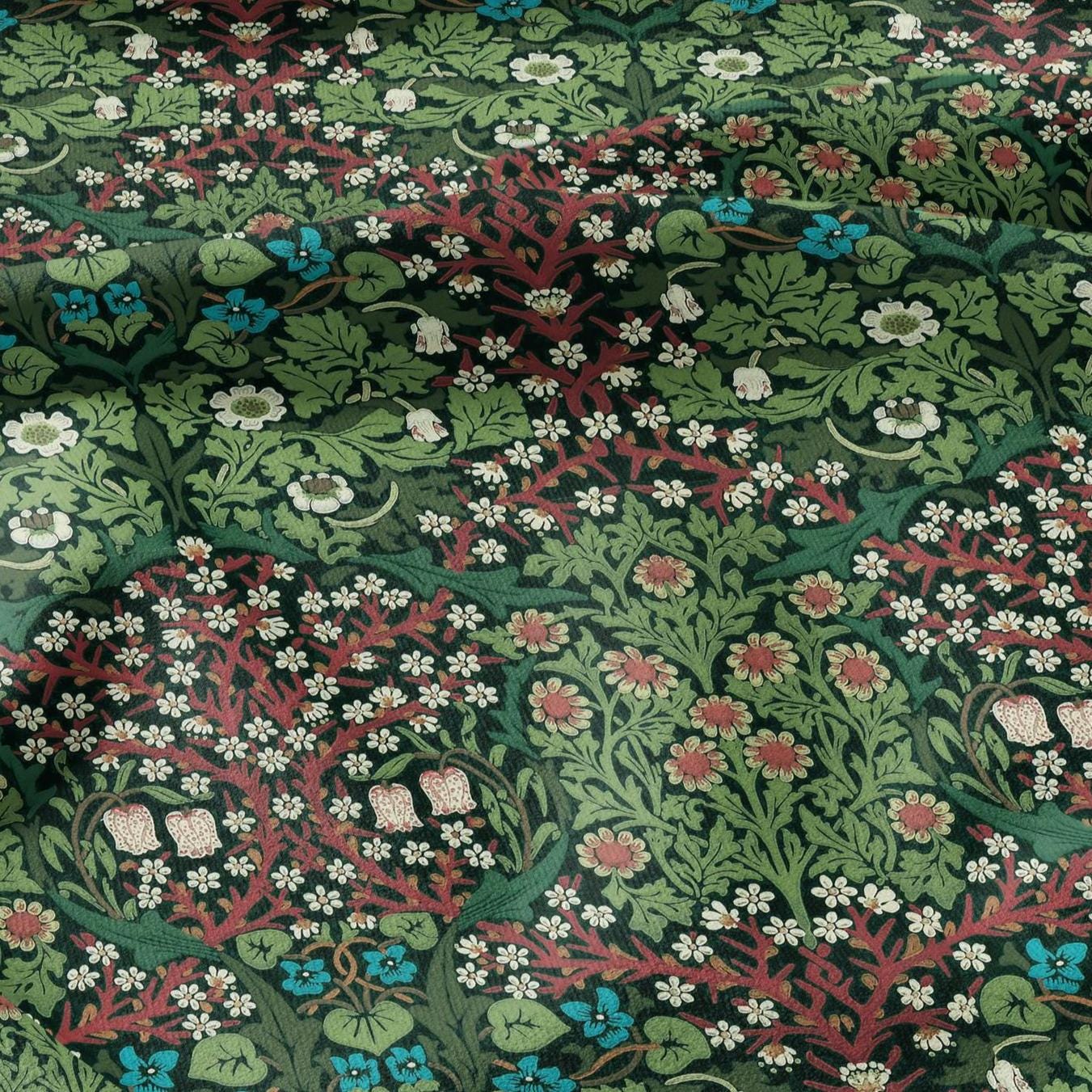 William Morris Blackthorn 100% LINEN Fabric - British linen floral upholstery home textile Victorian fabrics green 3175
