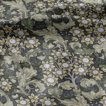 William Morris Orchard green print 100% LINEN Fabric - British linen floral upholstery home textile Victorian Orange garden 3222