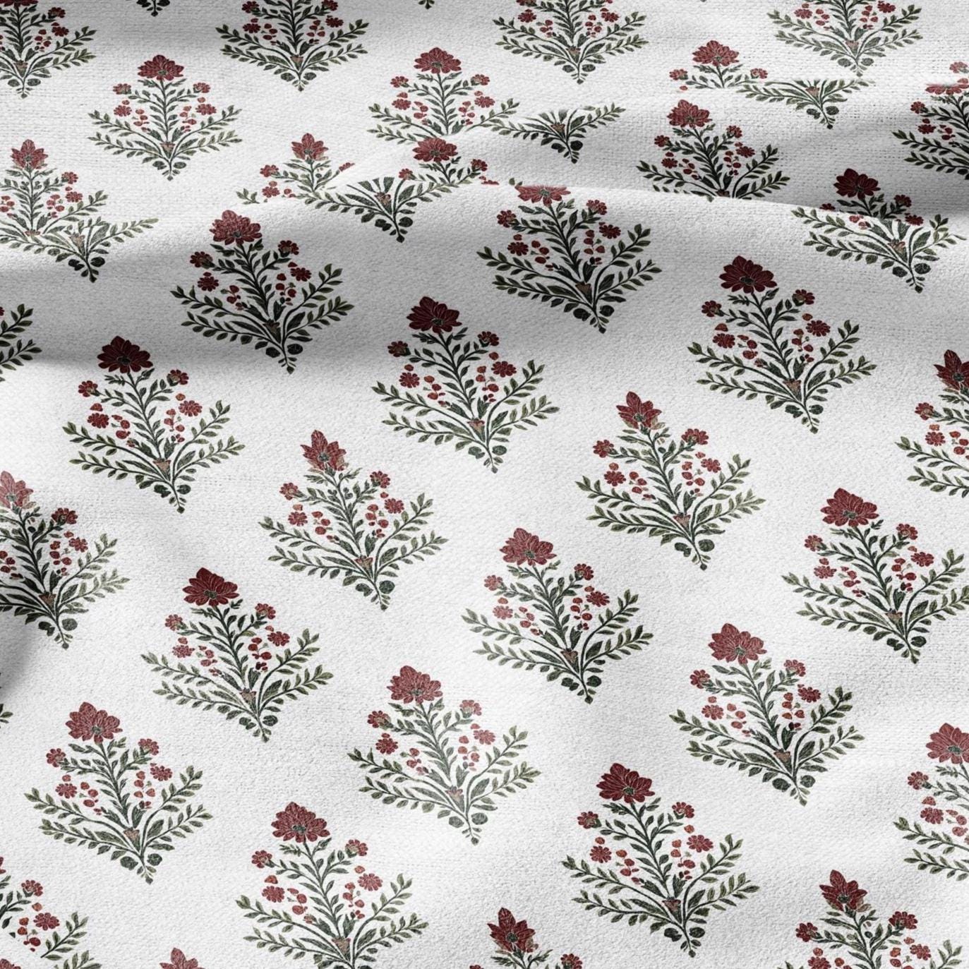 100% LINEN Fabric Karnikara block print - Indian floral linen heavy for upholstery home decor - medium for dress making 2832