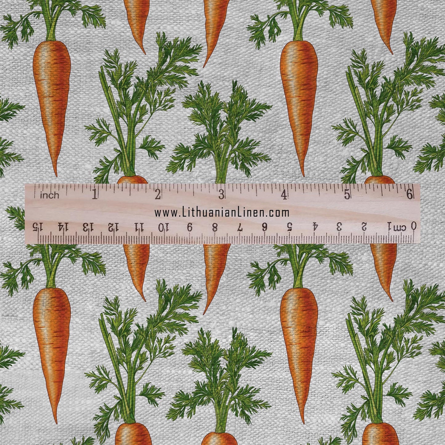 100% LINEN Fabric carrots print - botanical orange green print on oatmeal linen for home decor sewing dress clothing 2371