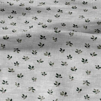 100% LINEN Fabric Green leaves on grey - oatmeal linen fabric with botanical print for upholstery home decor 3094