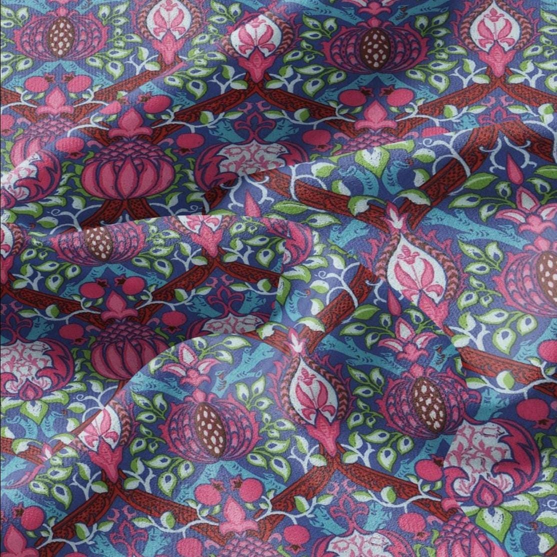 100% LINEN Fabric William Morris Granada - British linen floral upholstery home textile Victorian fabrics pink blue 3210