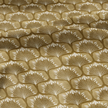 100% linen fabric retro mustard print - Mid-century botanical / 1970s Scandinavian-inspired floral 33799