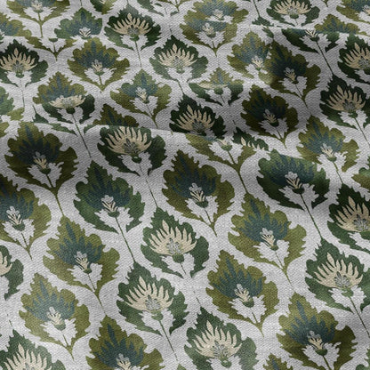 100% LINEN Fabric Floral Ikat green print -abstract floral on oatmeal linen 3128