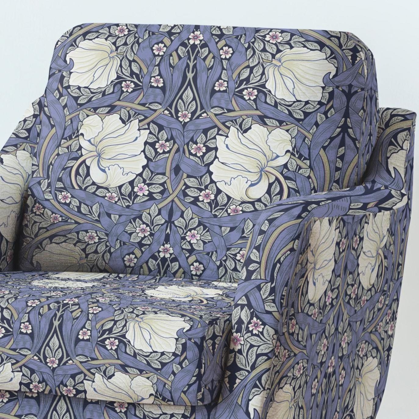 100% LINEN Fabric UPHOLSTERY 12oz - William Morris Pimpernel blue print on linen - Victorian art craft - floral upholstery 203