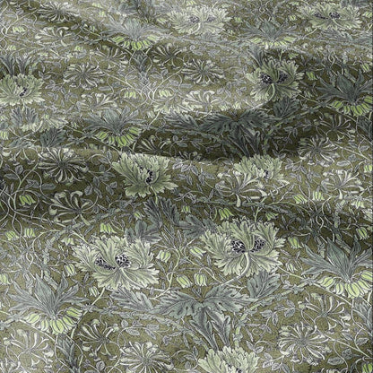 100% linen fabric William Morris Honeysuckle green print - Victorian Art crafts Historical pattern fabric upholstery dress making 3286