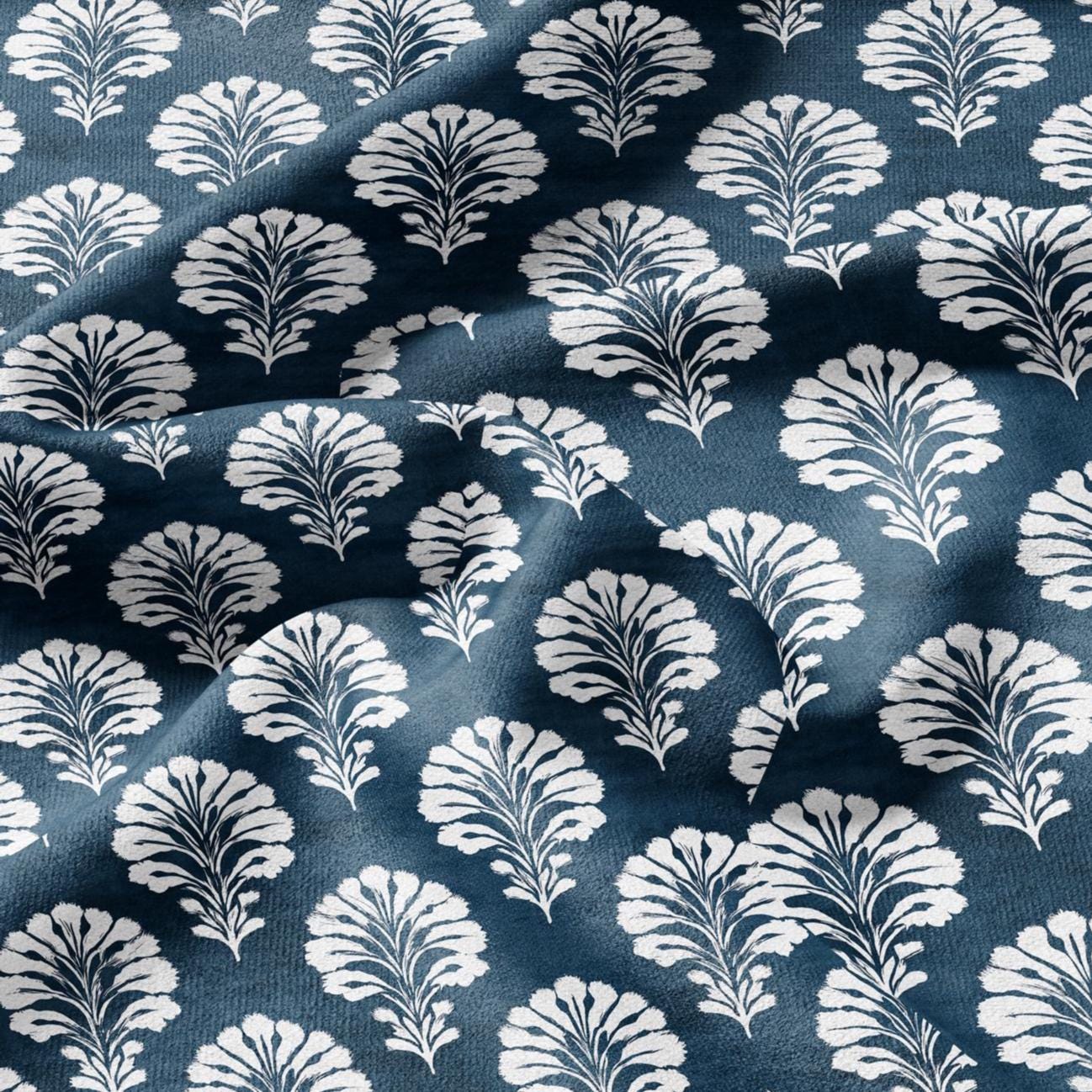 100% LINEN Fabric floral print - indigo blue white stripe block print linen - 2823 - heavy for upholstery home decor - medium for dress making