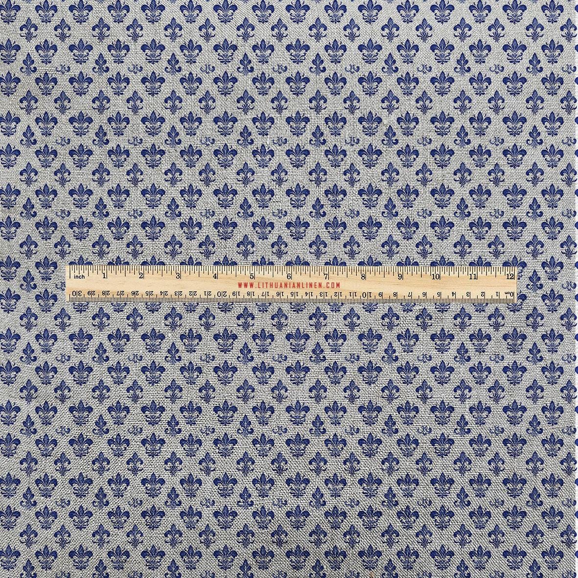 100% LINEN Fabric UPHOLSTERY 12oz - Fleur de lis on natural taupe grey linen - Modern vintage floral upholstery 360