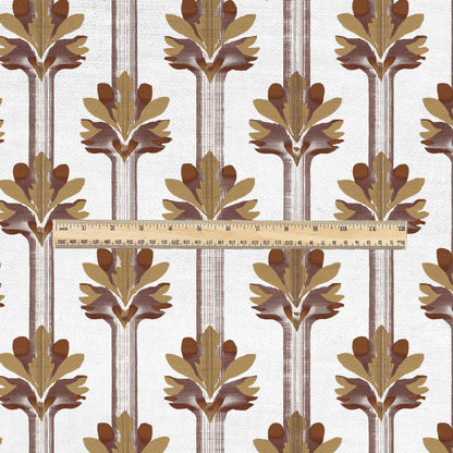 100% LINEN Fabric Stripe floral brown print  - floral upholstery home textile artisan fabric brown white 3136