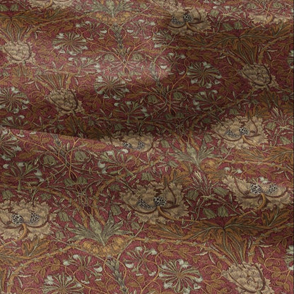 100% linen fabric William Morris Honeysuckle red print - Victorian Art crafts - Historical  upholstery dress making 3299