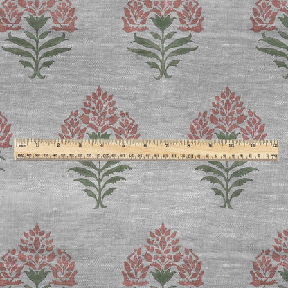 100% LINEN Fabric Block print Parijat flower - oatmeal linen fabric with floral print - heavy for home decor clothing 2751