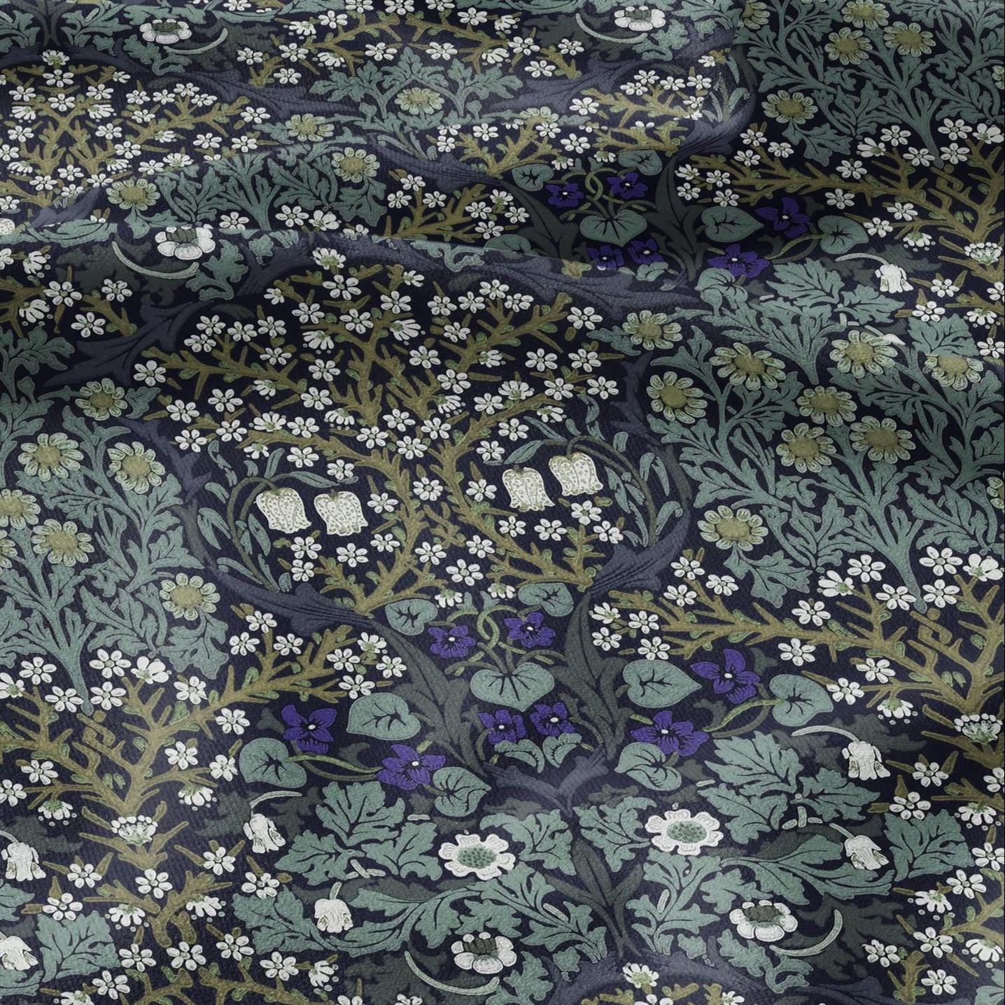 William Morris Blackthorn 100% LINEN Fabric - British linen floral upholstery home textile Victorian fabrics blue green 3171