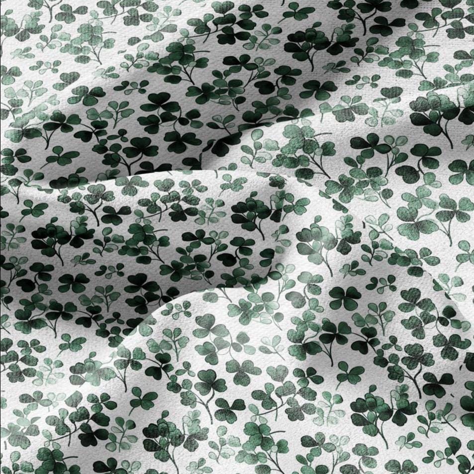100% LINEN Fabric Block print Clover leaves - botanical upholstery home textile artisan fabrics green white 3027