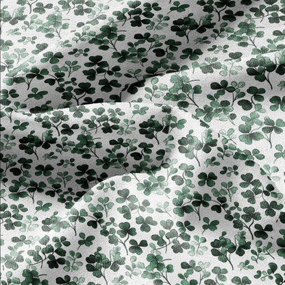 100% LINEN Fabric Block print Clover leaves - botanical upholstery home textile artisan fabrics green white 3027