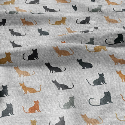 100% LINEN Fabric Block print Cats - oatmeal linen fabric with animal print - heavy for home decor clothing 2136