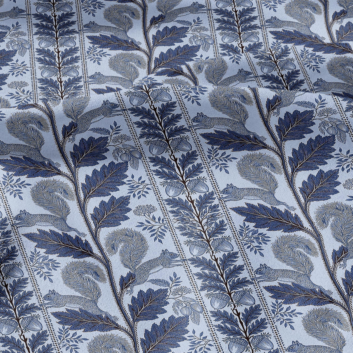 100% LINEN Fabric Woodland - blue floral print with Squirrel Neutral Fabric by the Yard by LithuanianLinen 3789