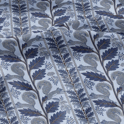 100% LINEN Fabric Woodland - blue floral print with Squirrel Neutral Fabric by the Yard by LithuanianLinen 3789