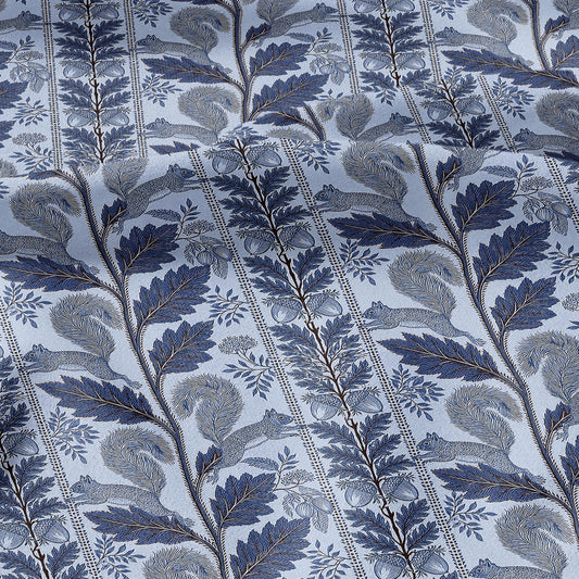 100% LINEN Fabric Woodland - blue floral print with Squirrel Neutral Fabric by the Yard by LithuanianLinen 3789