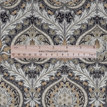 William Morris Eden grey print on 100% LINEN - Victorian Art crafts linen Fabric - botanical Historical upholstery home textile