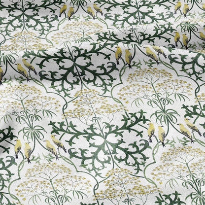100% linen fabric - Yellow Birds in tansy field by Voysey - Victorian Art crafts - Historical pattern home decor dress making 3003