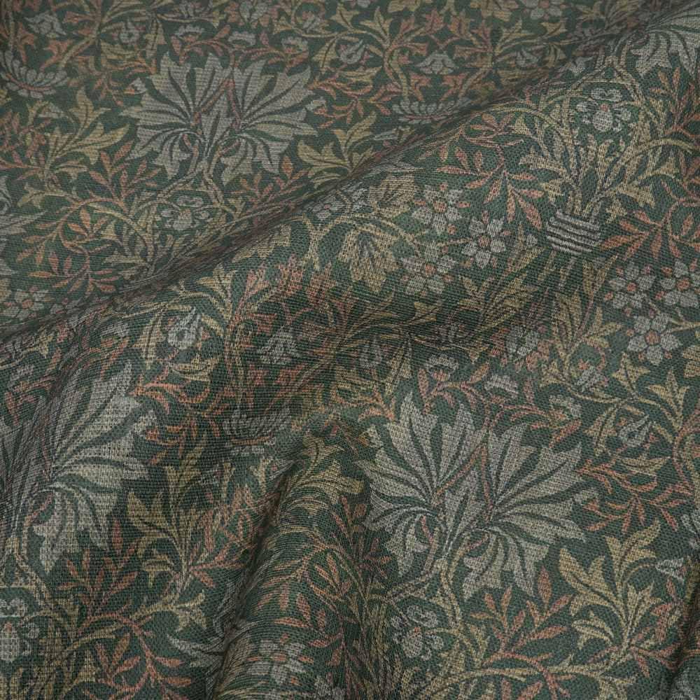 William Morris Green tapestry print Flower garden 100% LINEN fabric - Victorian Art and crafts Linen fabric botanical Historical 2110