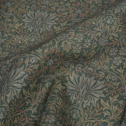 William Morris Green tapestry print Flower garden 100% LINEN fabric - Victorian Art and crafts Linen fabric botanical Historical 2110