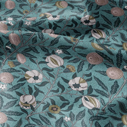 William Morris Fruits 100% LINEN Fabric - British linen floral upholstery - lemon Pomegranate home textile Victorian fabrics teal 3178