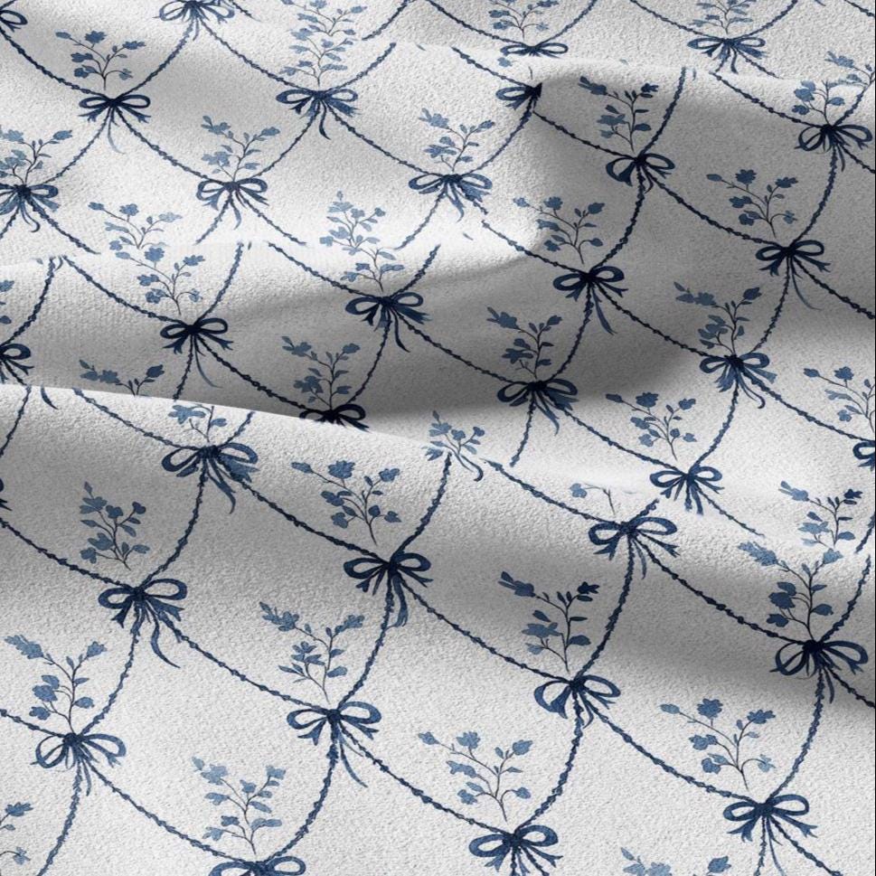 100% linen fabric Blue white diamond lattice print - Large Scale Botanical Damask Pattern for Upholstery Curtains Home Decor 3426