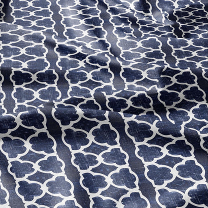 100% LINEN Fabric Indigo blue abstract print - blue linen Arabesque fabric for upholstery home decor dress making