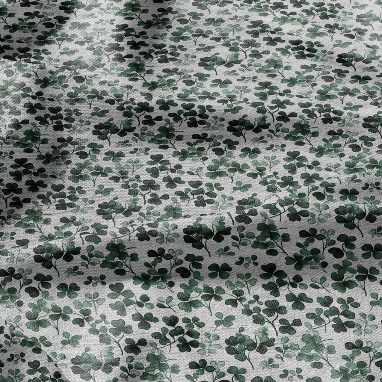 100% LINEN Fabric block print Clover leaves green on grey - oatmeal linen fabric with botanical print for upholstery home decor 3027