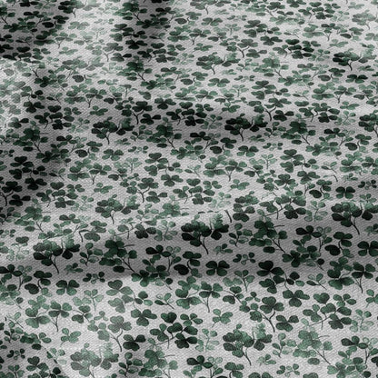 100% LINEN Fabric block print Clover leaves green on grey - oatmeal linen fabric with botanical print for upholstery home decor 3027