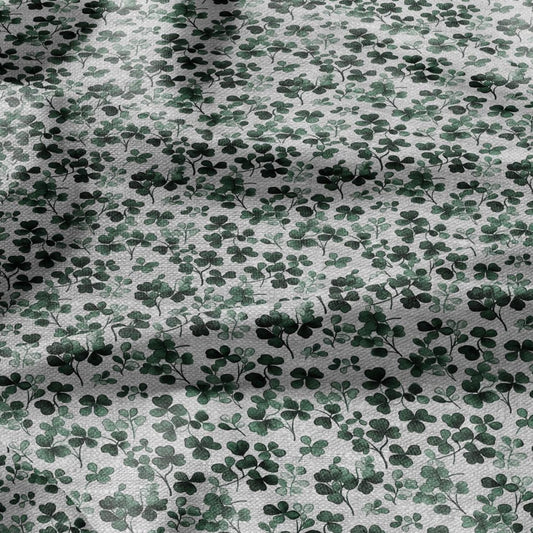 100% LINEN Fabric block print Clover leaves green on grey - oatmeal linen fabric with botanical print for upholstery home decor 3027