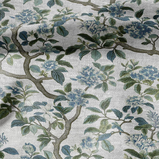 100% LINEN Fabric tropical flower print - floral green blue gray print on oatmeal linen for home decor sewing dress clothing 2370