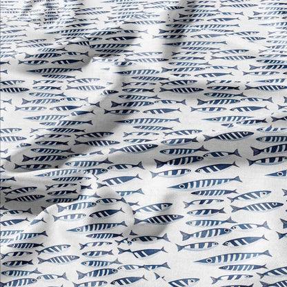 100% LINEN Fabric Sardines fish print - animal linen fabric for upholstery home decor curtains pillowcases dress making Lithuania Linen