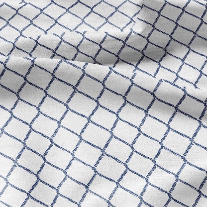 100% LINEN Fabric Herritage trellis print - Grandmillennial Modern vintage blue - upholstery curtains dress making 2949