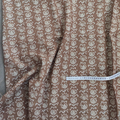 100% linen beige Block prints fabric for Curtain Upholstery Cushion Viburnum- Art deco flower print fabric for dress making sewing
